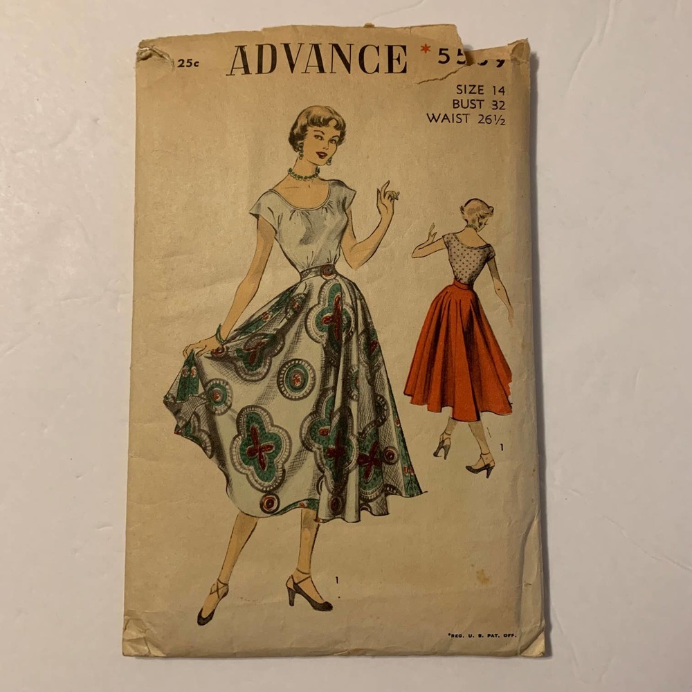 Advance Vintage 1950's Pattern‎ #5509 Full Skirt/Blouse Size 14
